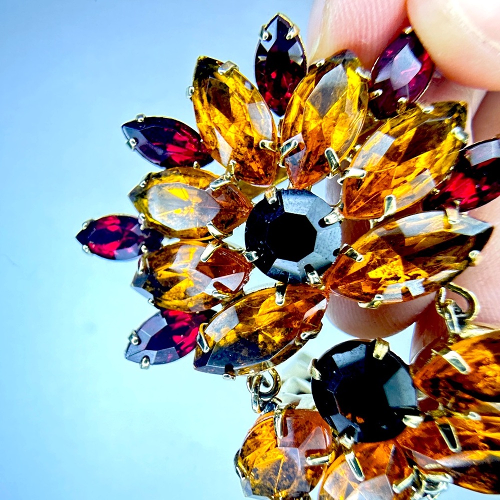 Amber & Topaz Glass Rhinestone Brooch